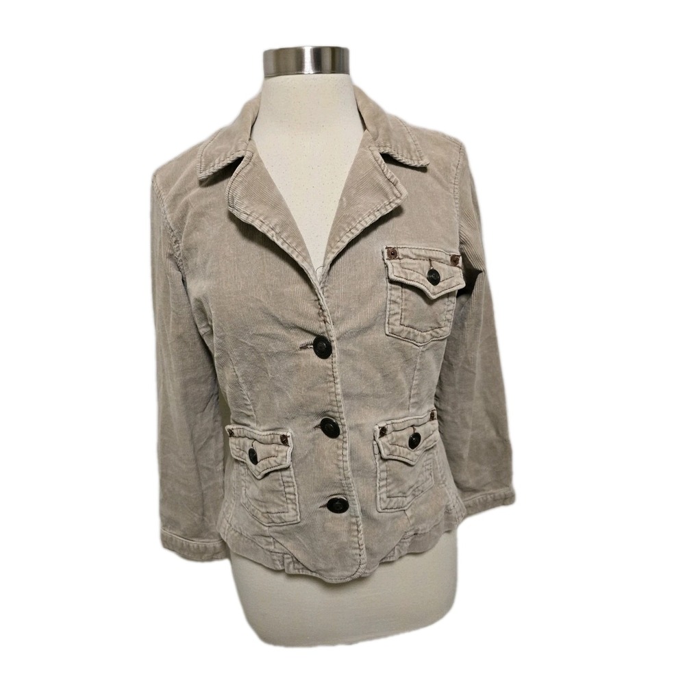 Y2K Vintage Womens Corduroy Jacket Tan Size Large Copper Details Fashion Bug